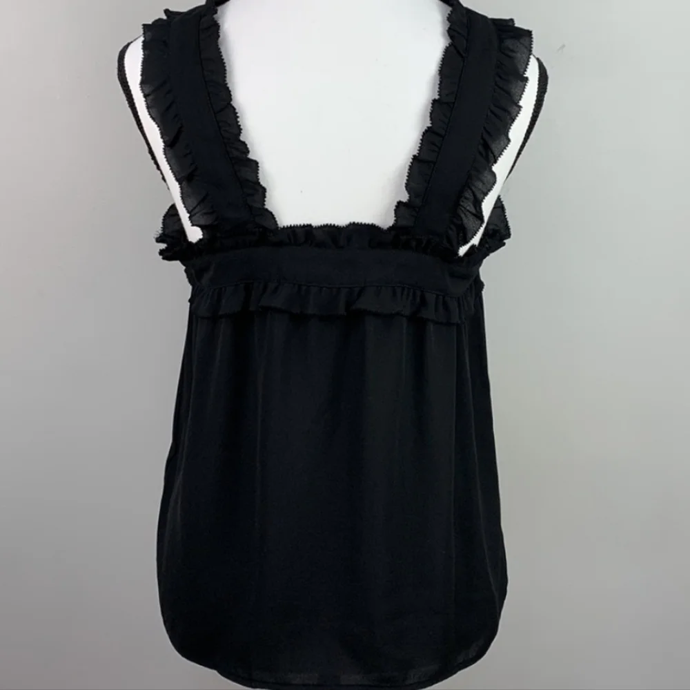 Women’s J. Crew Ruffled Cross Strap Black Blouse/Tank, Size 2